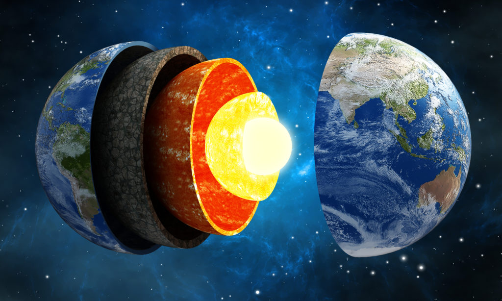 3D illustration showing layers of the Earth in space.